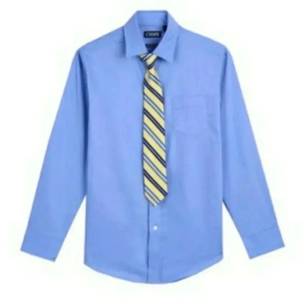 NEW CHAPS Boys 2pc Blue Longsleeve Shirt & Tie Set